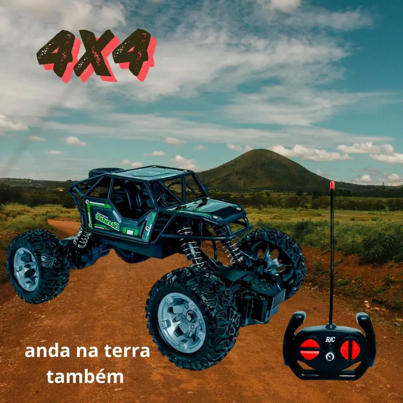 Carrinho de Controle Remoto 4x4 Recarregável USB Anda Na Terra Jeep Off Road Rock Crawler